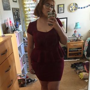 Burgundy Peplum Bodycon Dress